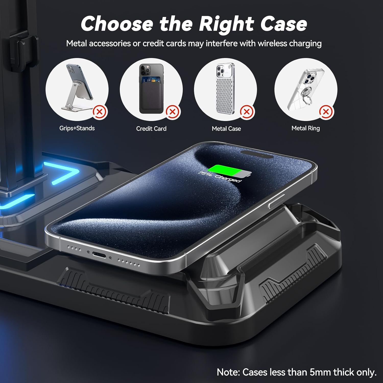 Headphone & Controller Stand with Wireless Charging - Rotatable Headset Stand with 9 Light Modes - Controller Holder