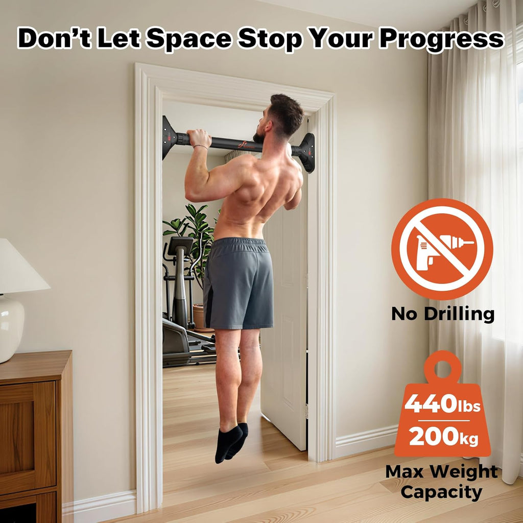 Pull Up Bar for Doorway, No-Drill, 29.5-37 in, 440 lb | No-Drill, Adjustable 29.5-37 in, 440 lb, Doorway Fit, Secure