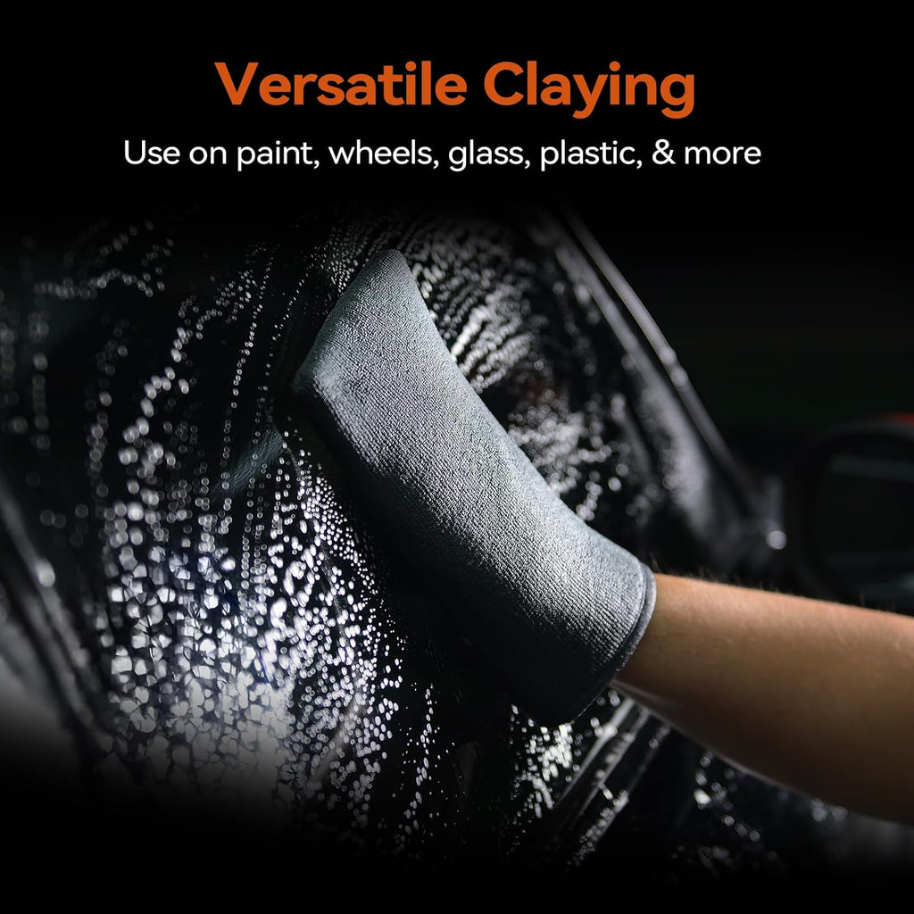Polishes Clay Mitt - Medium Grade Clay Bar Infused Mitt | Quickly Removes Embedded Contaminants, Overspray, Iron