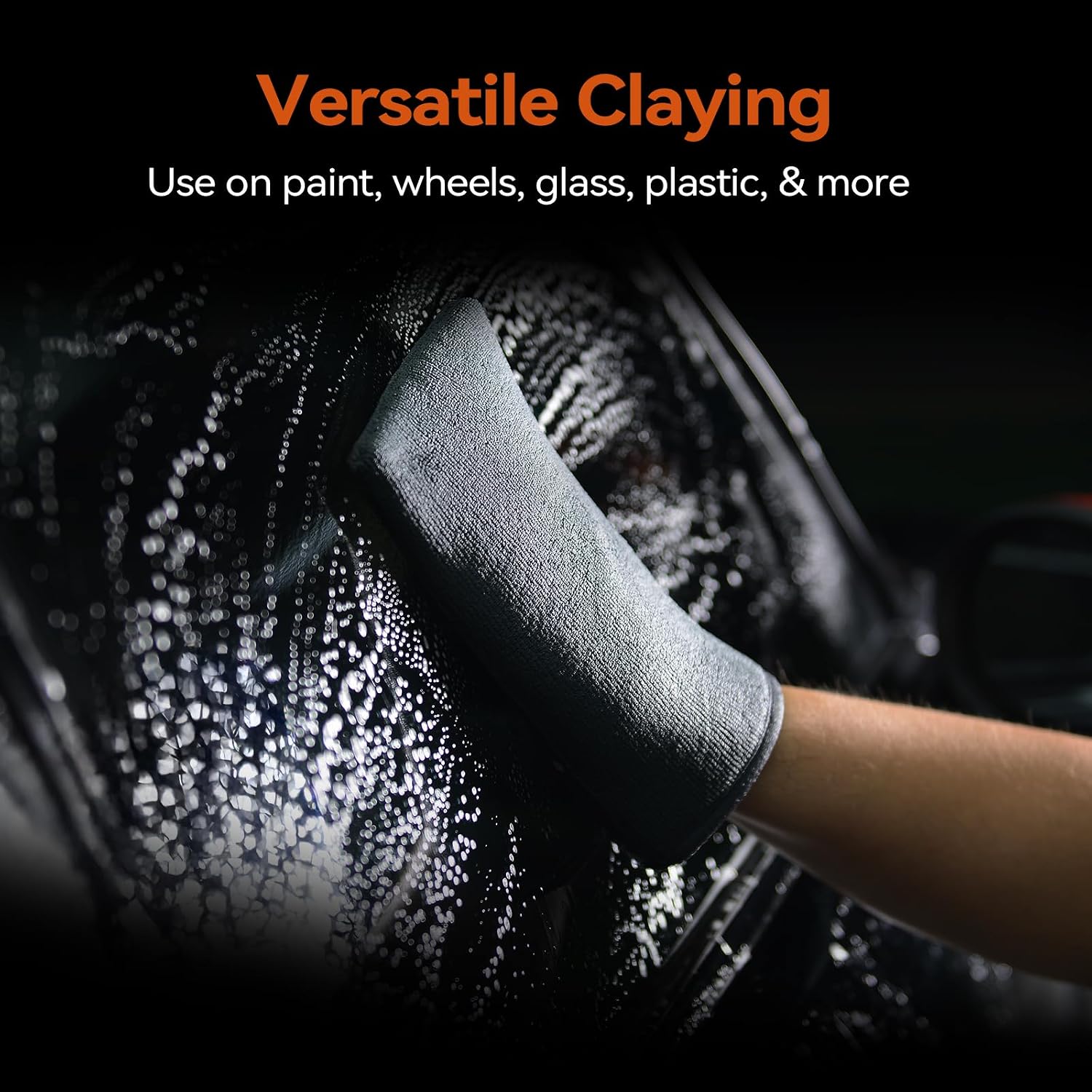 Polishes Clay Mitt - Medium Grade Clay Bar Infused Mitt | Quickly Removes Embedded Contaminants, Overspray, Iron