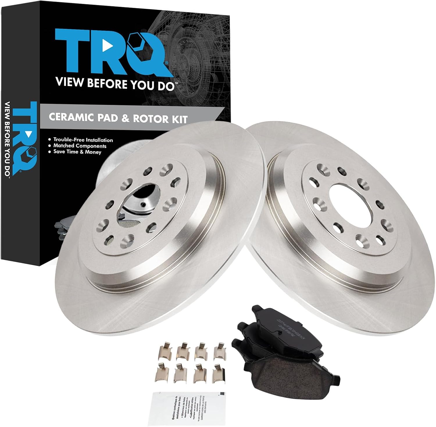 Rear Ceramic Brake Pad and Rotor Set Compatible with 15-19 Ford Explorer Base with Standard Duty Brakes, 12-19 Ford