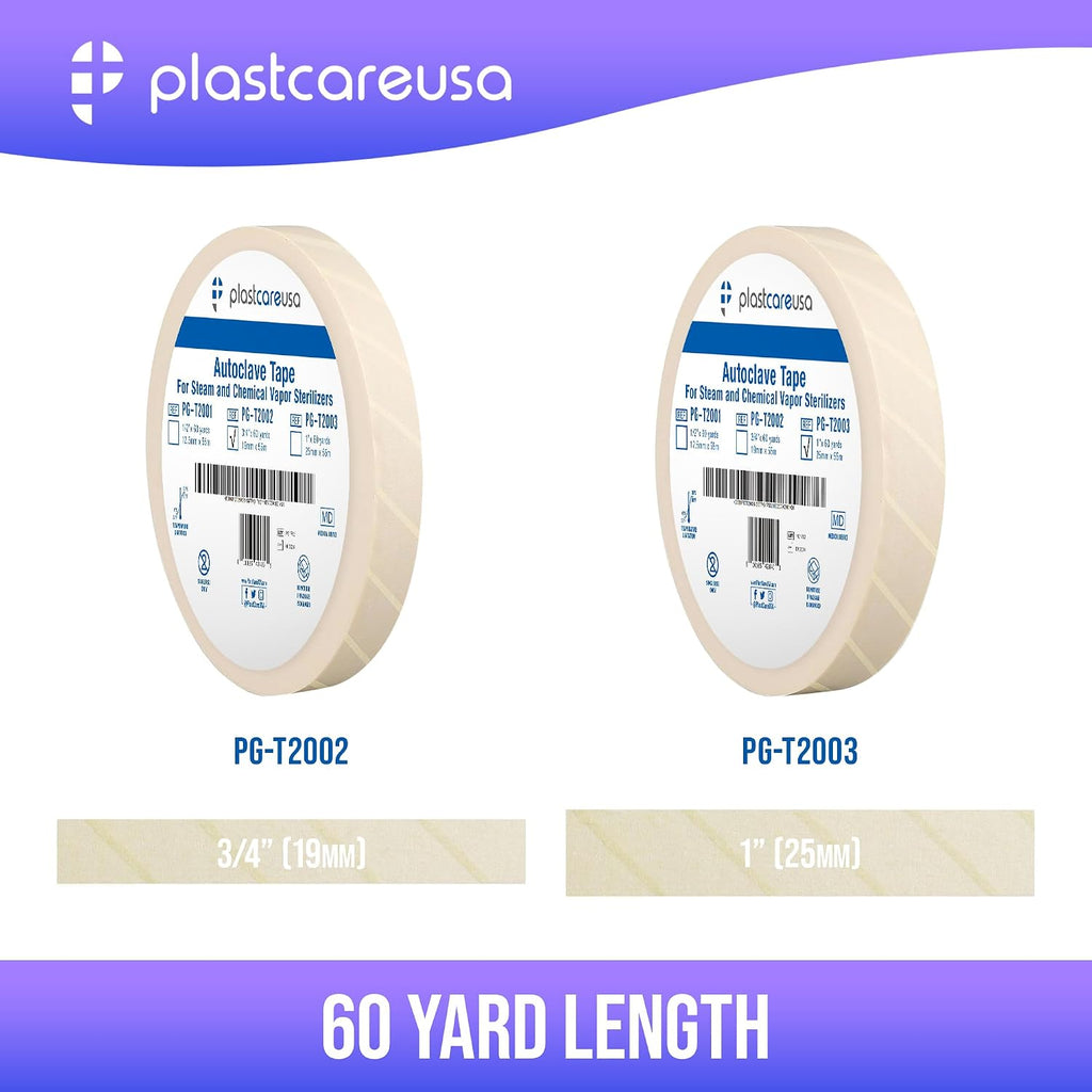 Autoclave Sterilization Tape (2-Pack, 1" x 60 Yards) - Dental, Medical, and Sterilizer Safe Adhesive Tape for Steam &