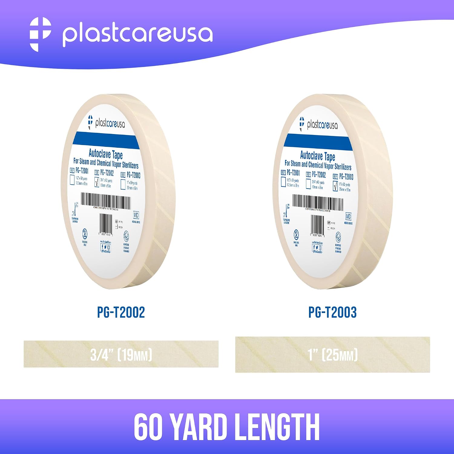 Autoclave Sterilization Tape (2-Pack, 1" x 60 Yards) - Dental, Medical, and Sterilizer Safe Adhesive Tape for Steam &