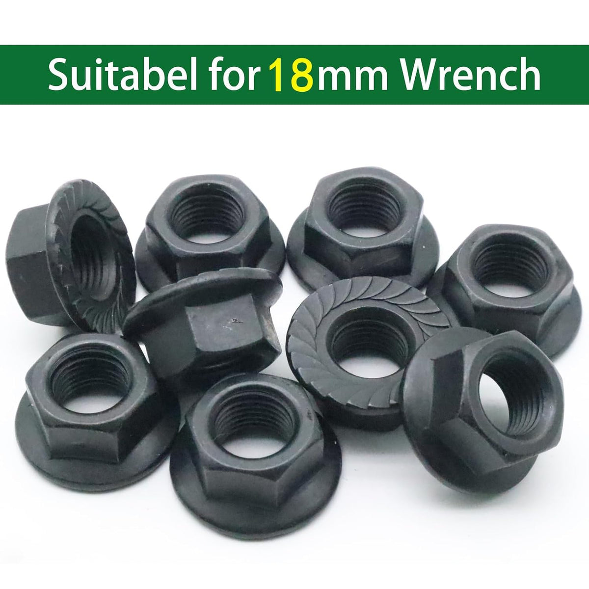 20Pcs M12 x 1.25mm Flange Nut, Carbon Steel Thread Hardware Nuts Serrated Flange Lock Nuts Metric Hex Flange Nuts Bright Finish (Black)