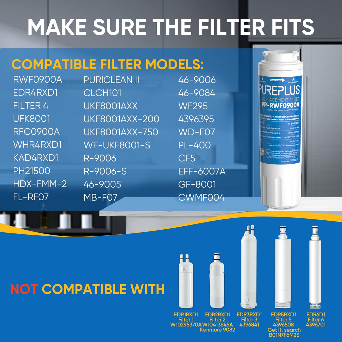 PUREPLUS RWF0900A Water Filter Replacement for EveryDrop Filter 4, 4 Pack