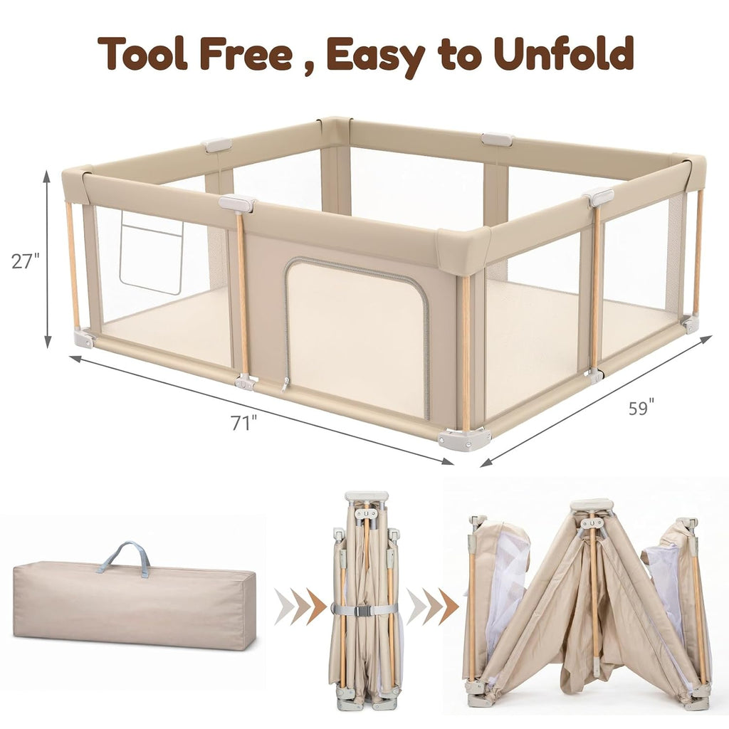 Foldable Baby Playpen with Mat, Foldable Baby Fence Play Yards for Babies and Toddlers, Play Pen with Breathable Mesh