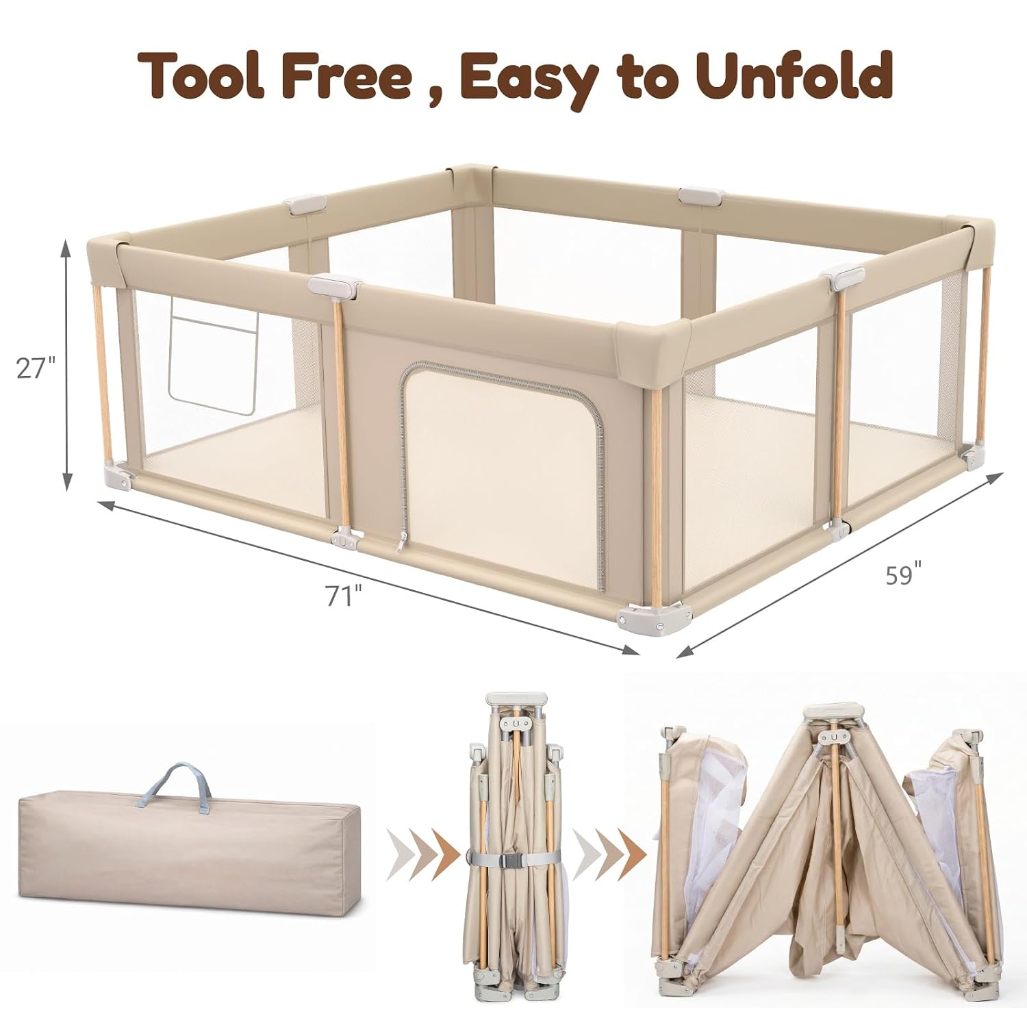 Foldable Baby Playpen with Mat, Foldable Baby Fence Play Yards for Babies and Toddlers, Play Pen with Breathable Mesh