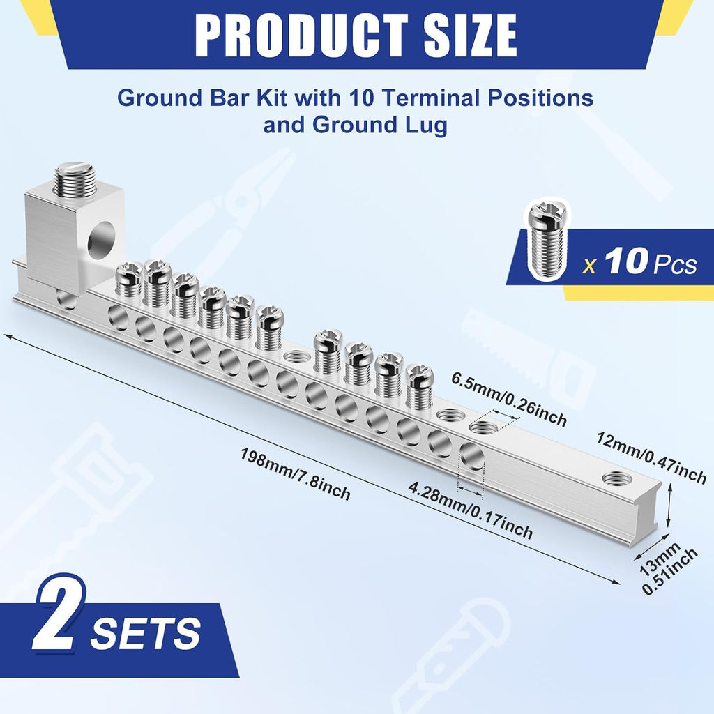 Relaxweex 2 Sets Ground Bar Kit with 10 Terminal Positions & Ground Lug