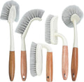 5-Pack Heavy Duty Scrub Brushes Set with Wooden Handles, Multi-Surface Scrubber for Kitchen, Bathroom, Tile & Grout
