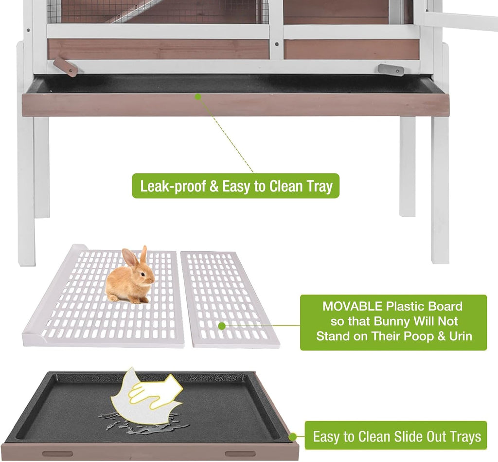 Wooden Guinea Pig Cages Indoor,Two-Story Wooden Rabbit Cage Hutch with Removable Stand and Pull Out Tray, Small