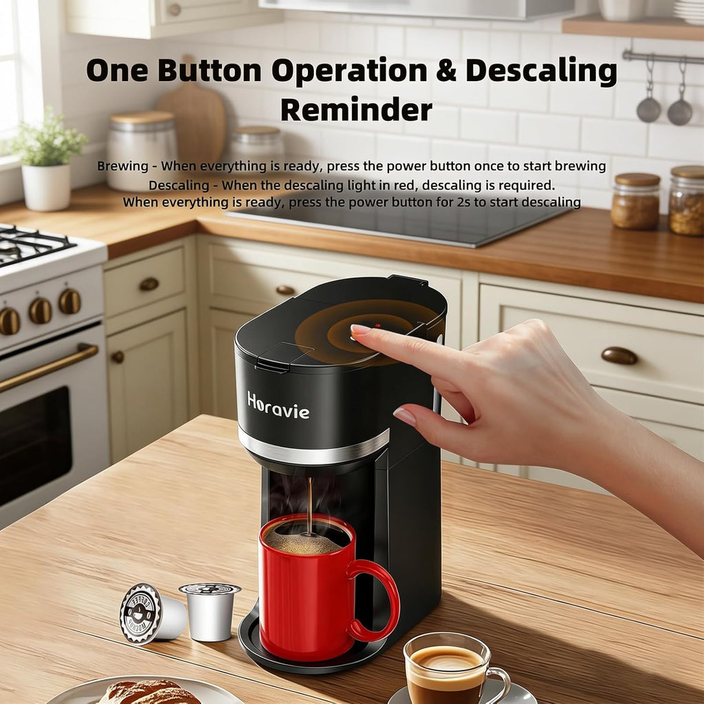 Small Single Serve Coffee Maker for K Cup and Grounds, Fast Brew One Cup Coffee Machine with One Button, 6 to 12 oz.