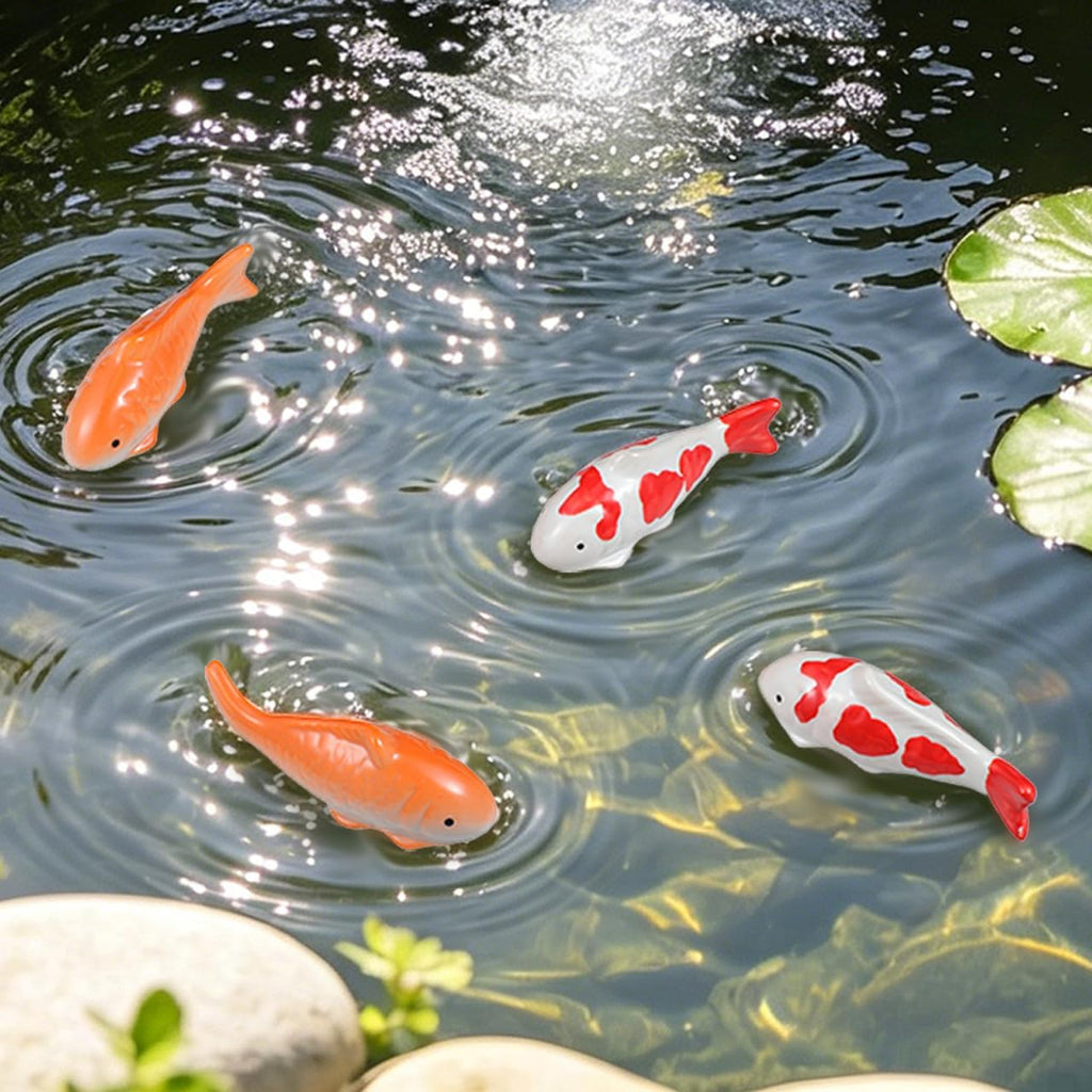 4pcs Koi Fish Decor Floating Ceramic: Aquarium Ornaments Figurines for Tank Bowl Pond Desktop Water Feature Garden