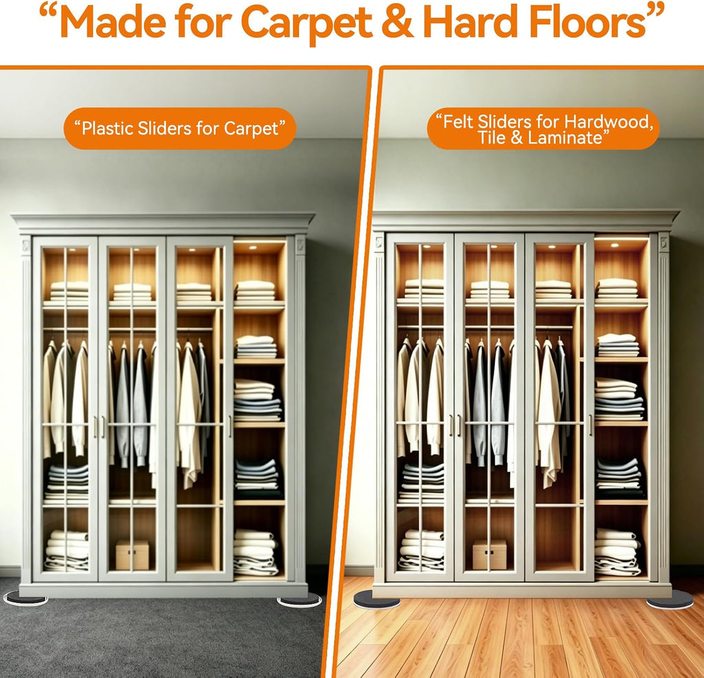 3.5 Inch Furniture Sliders with Lifter Tool, 12 PCS Multi-Surface Movers Kit for Carpet and Hardwood Floors, Heavy