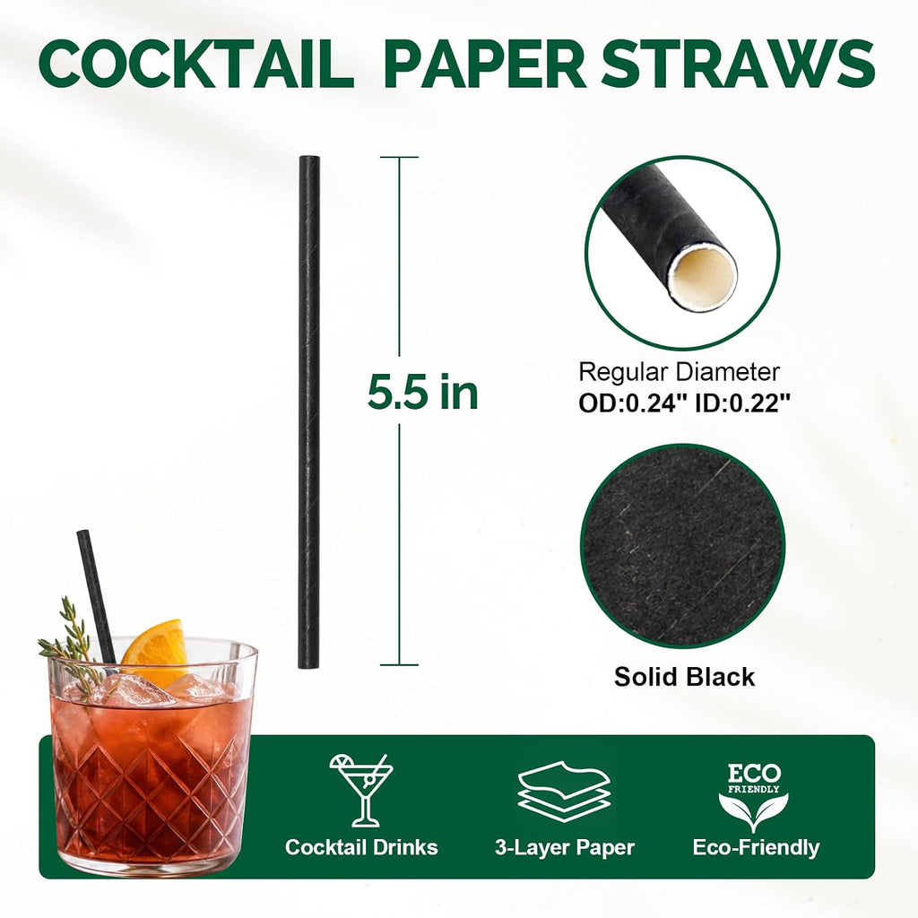 Short Paper Straws Bulk 5.5 inch 500 ct Biodegradable Black Straws