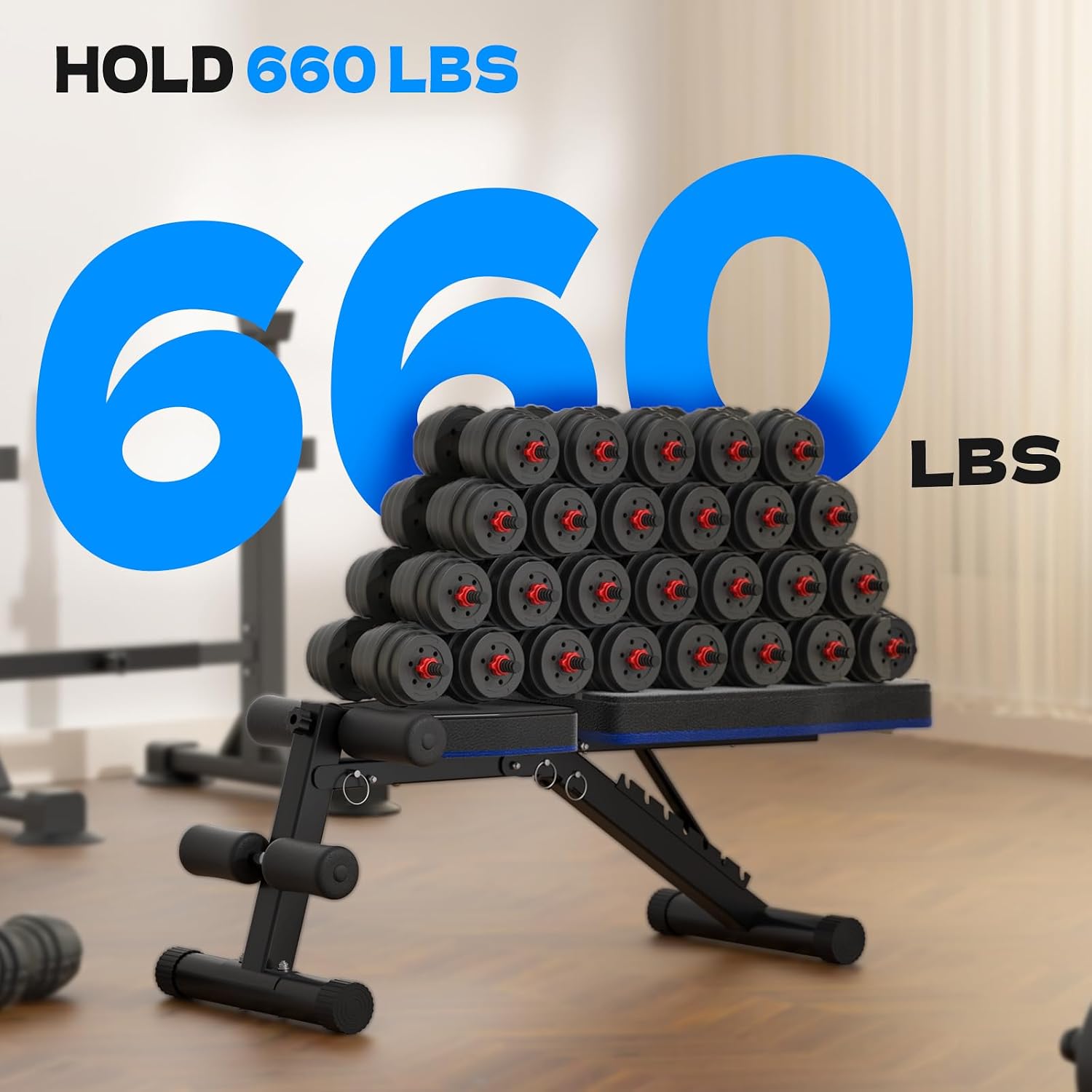 Adjustable Folding Weight Bench for Home Gym, 660 lbs Capacity Multi-Functional Workout Bench Sturdy Durable for Full