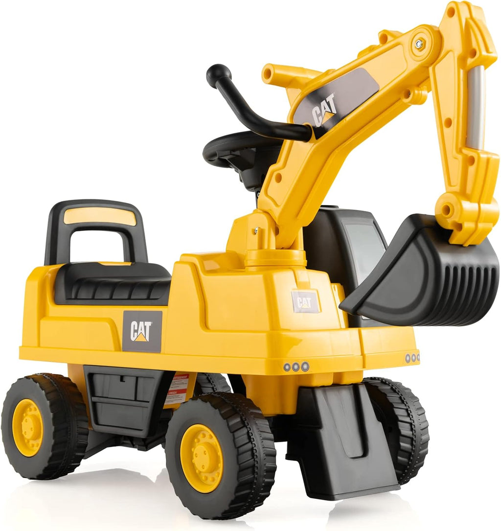 Licensed Caterpillar Ride on Excavator, Toddler Ride on Push Car with Digging Bucket, Under Seat Storage, Foot to