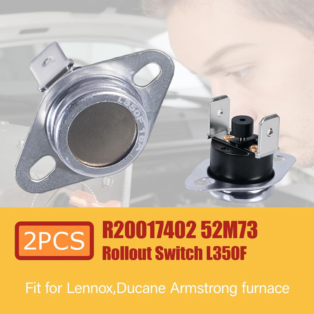 2-Pack R20017402 52M73 Rollout Switch L350F, Replacement Furnace Limit Switch Compatible with Lennox/Ducane/Armstrong, Armstrong - High Temp Safety Cutoff
