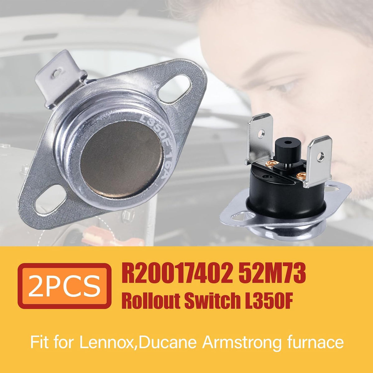 2-Pack R20017402 52M73 Rollout Switch L350F, Replacement Furnace Limit Switch Compatible with Lennox/Ducane/Armstrong, Armstrong - High Temp Safety Cutoff