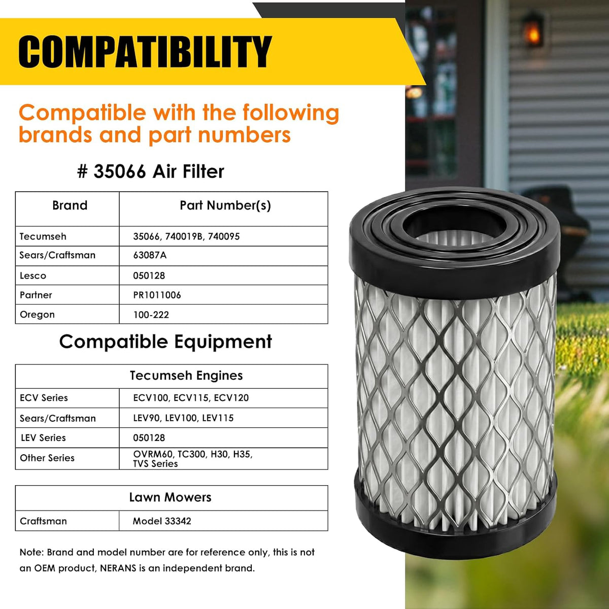 35066 Air Filter Fits Tecumseh 740019B 740095,Craftsman 63087A 33342