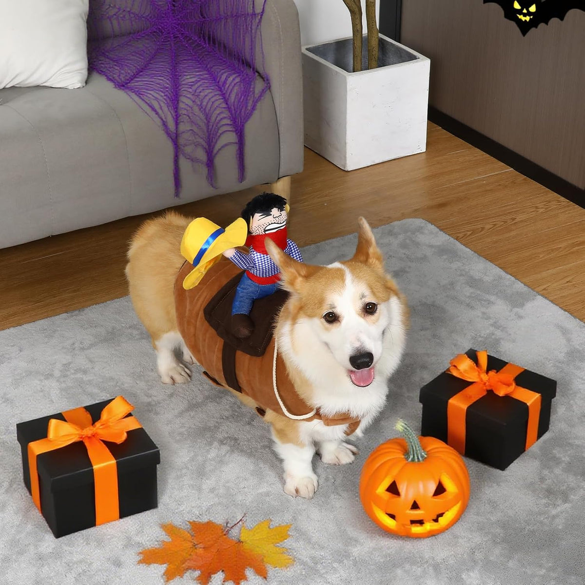 Cowboy Rider Dog Costume - Halloween Dog Costumes for Small Dogs and Cat, Dogs Clothes Knight Style with Doll and Hat