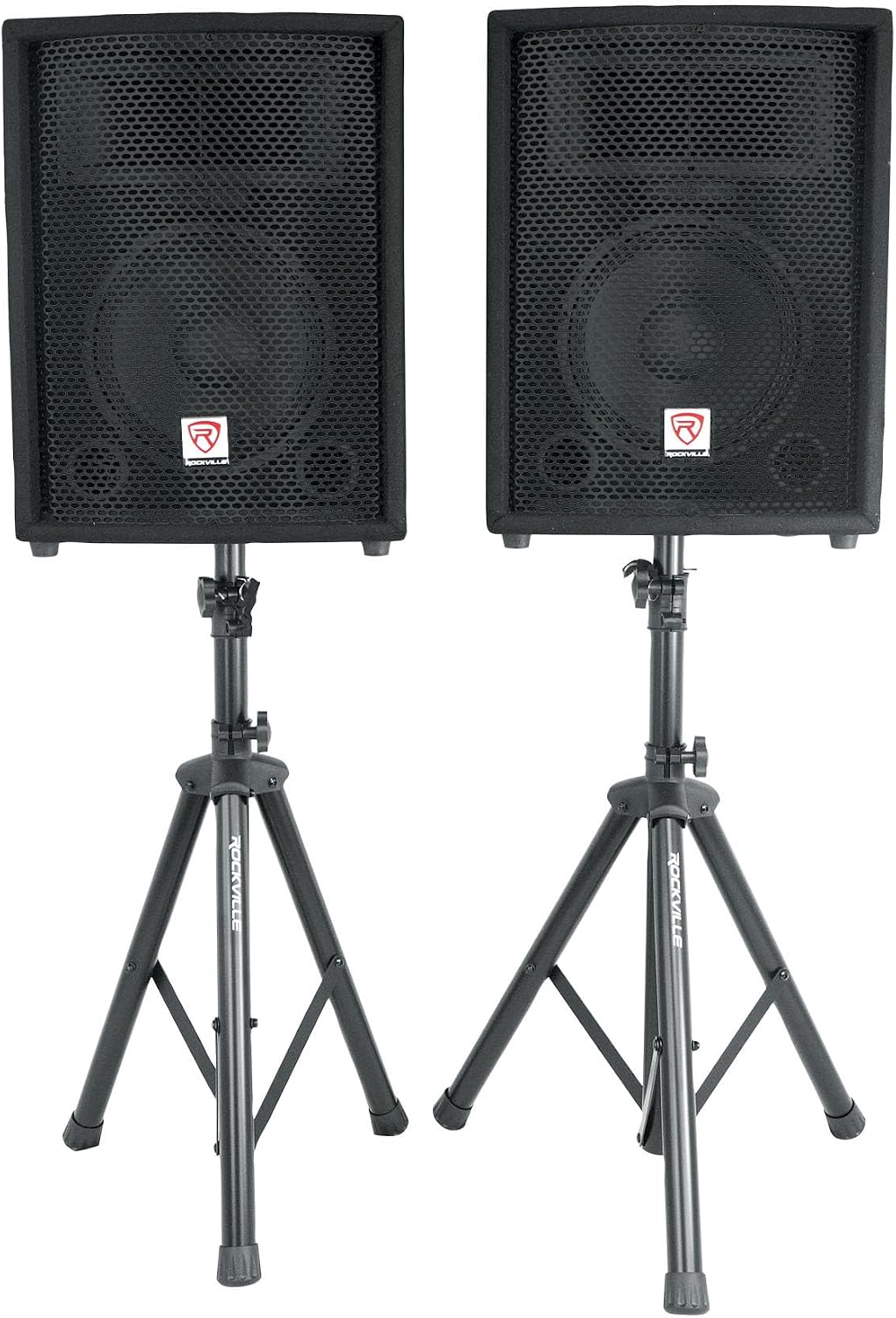 Pro Audio Bundle: RPG2X10 800w Passive DJ PA Speakers, (2) Stands, (2) Mics, 1800-Watt Powered 4-Channel