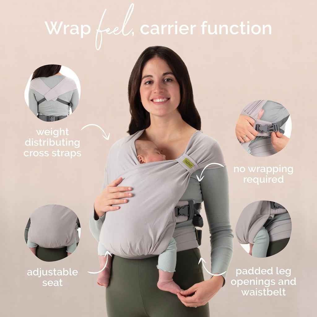 Bliss Pre-Wrapped Baby Wrap Carrier, Newborn Sling, Gray | Stretchy Hybrid Sling that slips on in seconds, no tying