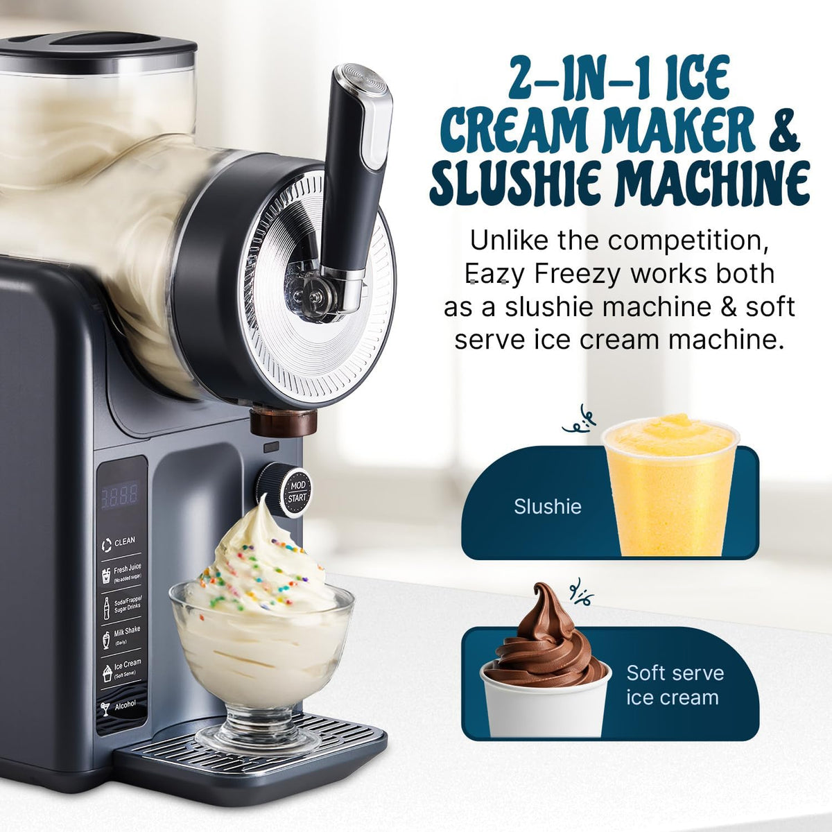 Slushie Machine for Home, No Ice Needed Professional Frozen Drink Maker & Soft-Serve Ice Cream Machine- 1.8 L