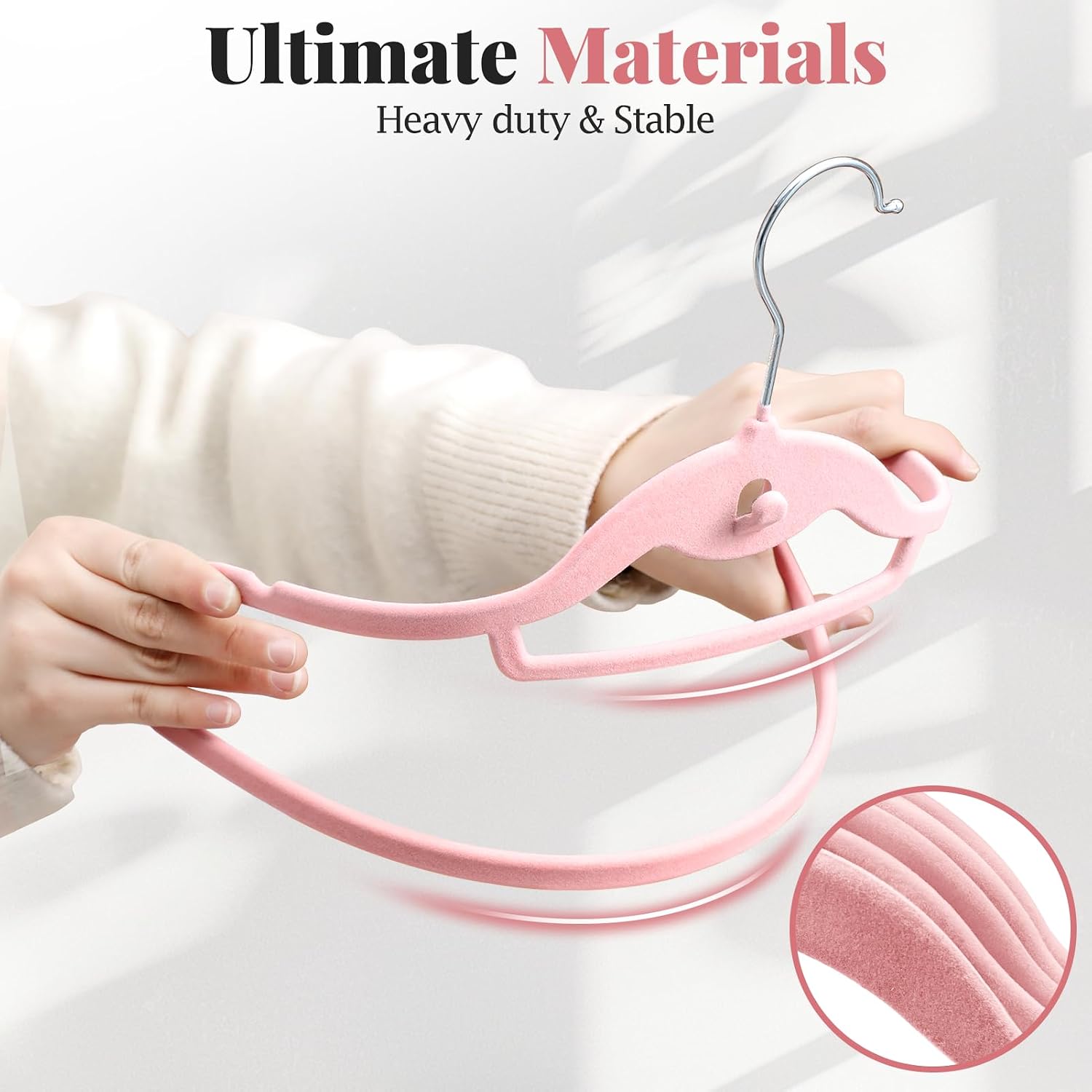 Velvet Felt Stackable Hangers 50 Pack, Thin & Space Saving, Pink | Non Slip, 15Lbs Capacity Heavy Duty With 360°