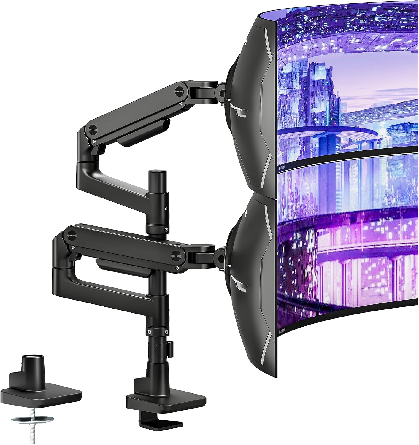 Dual Monitor Arm Desk Mount for 17-49 Inch Monitors Holds 44 lbs, Black | Heavy Duty Monitor Mount Stacked Monitor