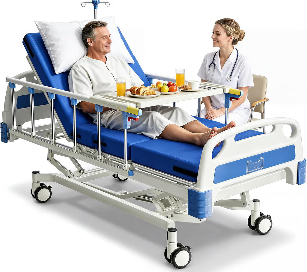 3 Function 600LBS Full Electric Hospital Bed, Beds for Home Use, Medical Bed for Seniors with Mattress, Adjustable