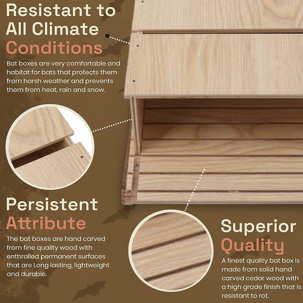 Bat House for Outdoors, 11.8 X 7.5 X 3.3 Single Storey Wooden Bat House, Easy to Install, Garden Eaves Habitat