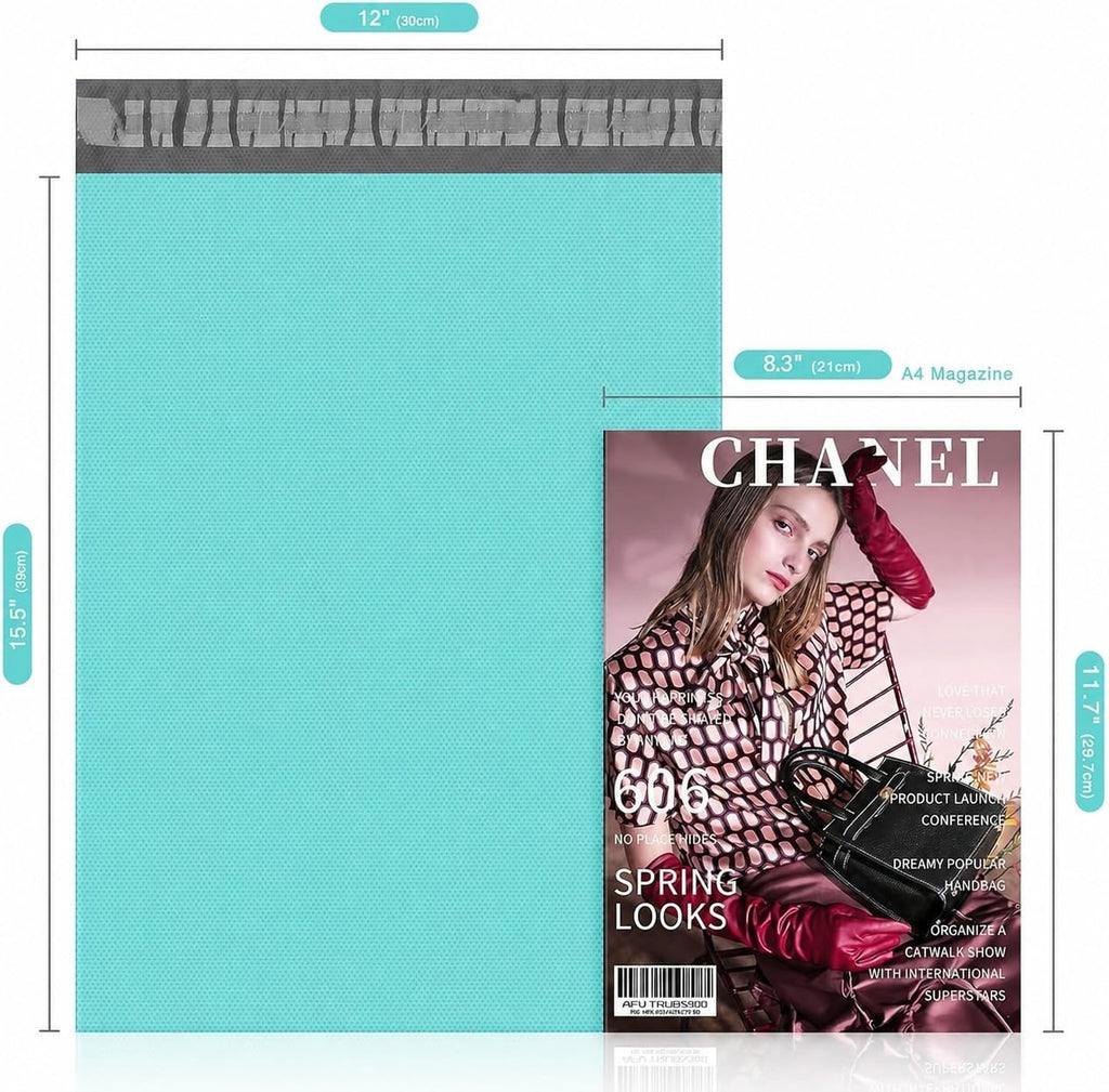 Poly Mailers 12x15.5" 100 Pc,Medium Shipping Bags Embossed Dots Teal