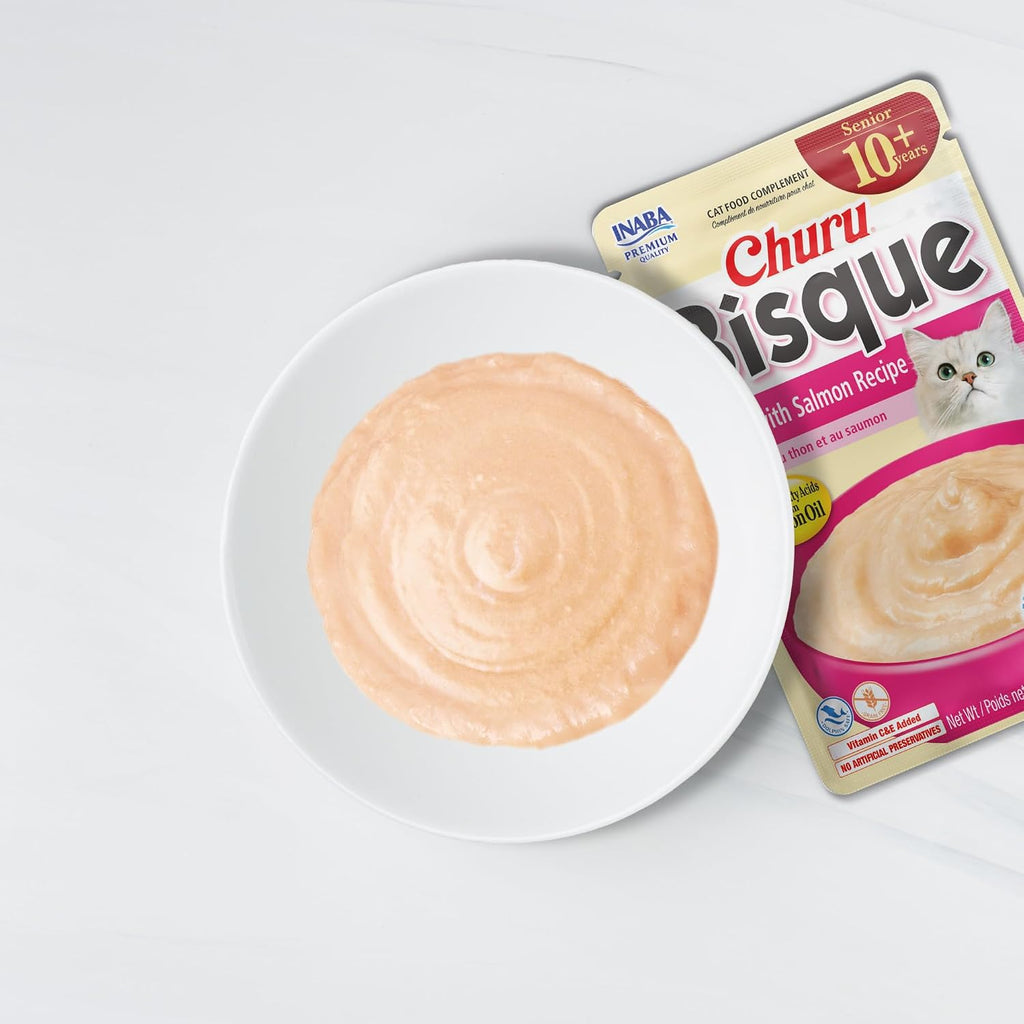 Churu Bisque for Cats Senior 10+, Creamy Purée Side Dish Pouch, 1.4 Ounces per Pouch, 12 Pouches Total, Tuna with