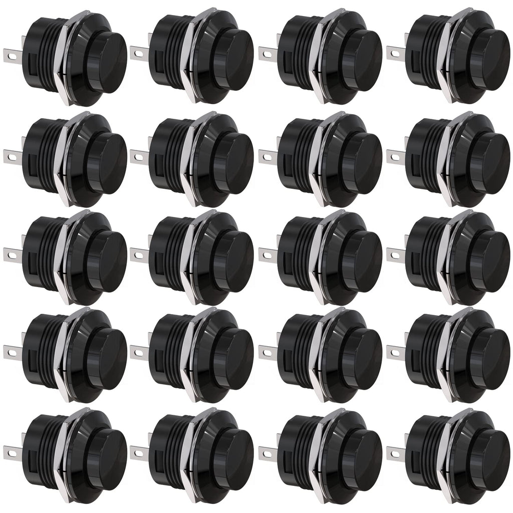 Clyxgs SPST Mini Push Button Switch AC250V/3A AC125V/6A with no Lock Momentary Push Button Switch Black Cap 20-Pack