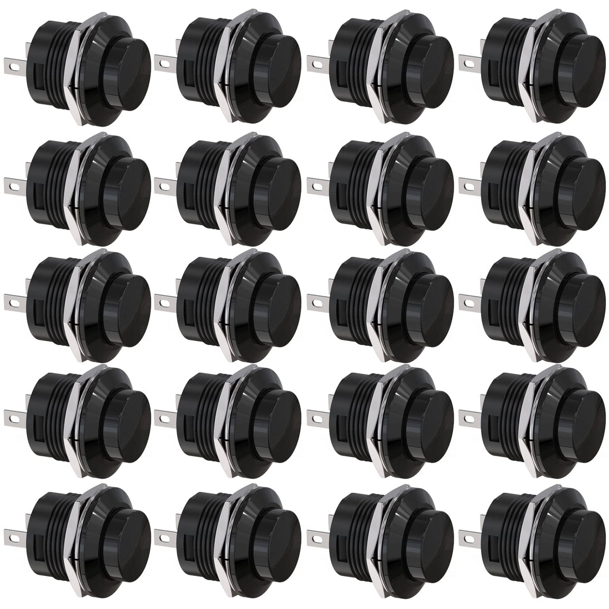 Clyxgs SPST Mini Push Button Switch AC250V/3A AC125V/6A with no Lock Momentary Push Button Switch Black Cap 20-Pack