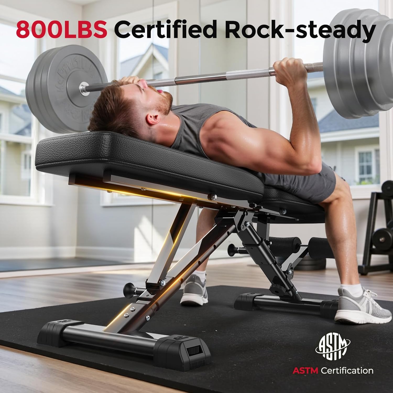 WB5 Weight Bench, ASTM-Certified 800LBS Adjustable Weight Bench Workout Bench Foldable for Home Gym, 90° to -30° FID