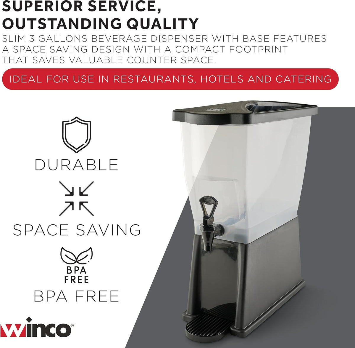 3 Gallon Slim Plastic Beverage Dispenser with Base