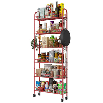 Slim Rolling Storage Cart 6 Tier, Metal Kitchen Rolling Utility Cart with Lockable Wheels for Kitchen, Bathroom