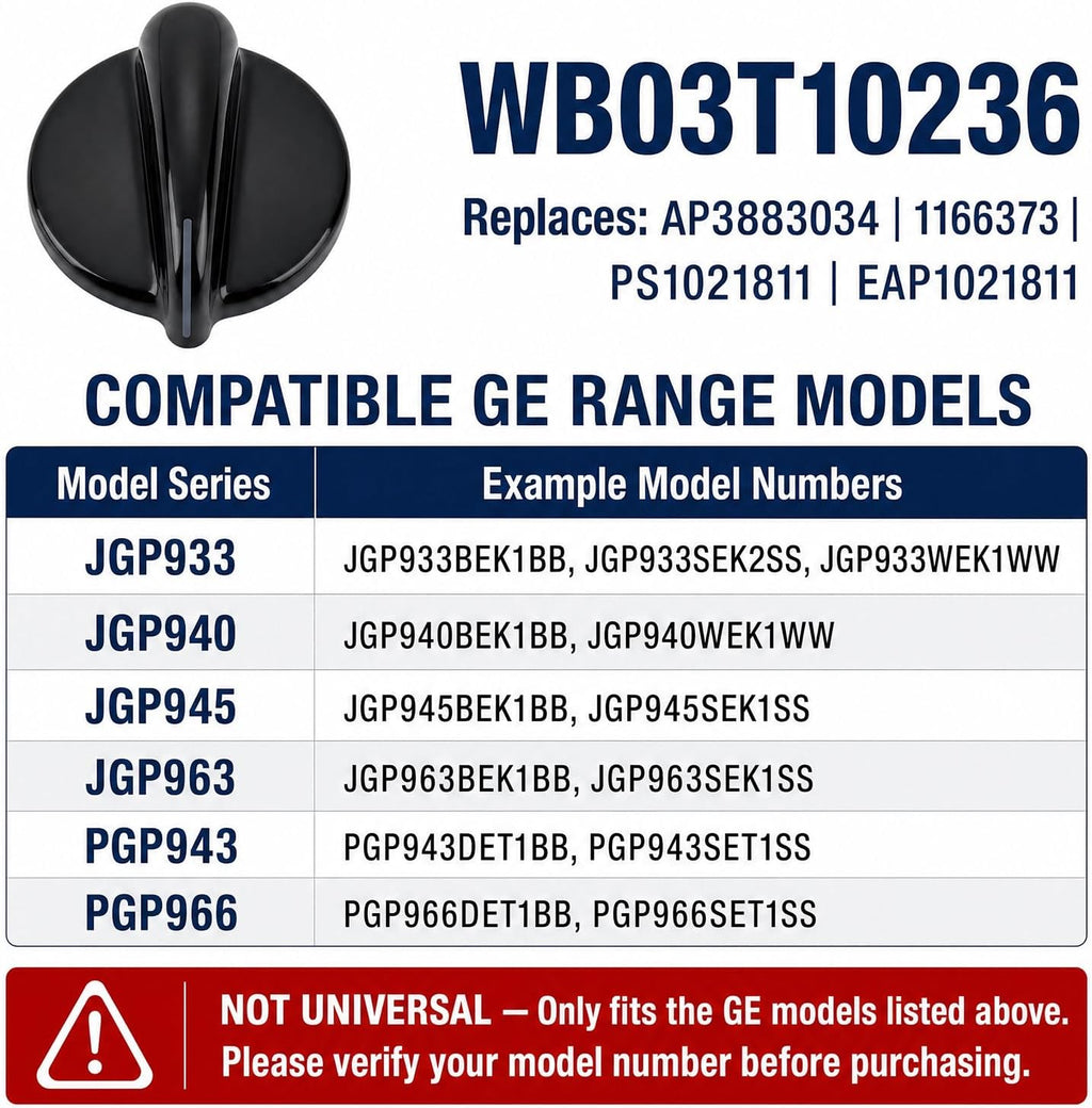 4Pcs WB03T10236 Burner Control Knob, Gas Cooktop Knobs Black for GE Range/Cooktop/Stove, Not Universal