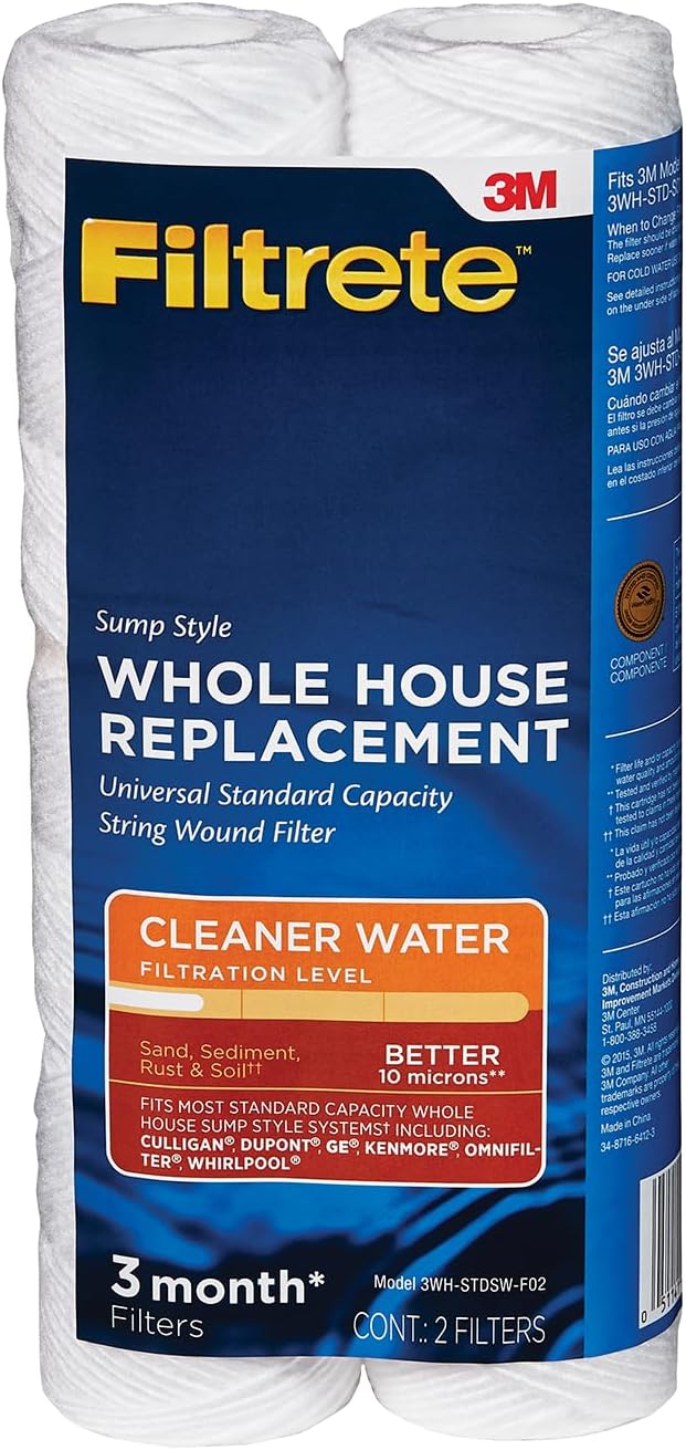 Filtrete String Wound Whole House Filter Replacement 3WH-STDSW-F02, 2-Pack | String Wound Filter Helps Helps Protect