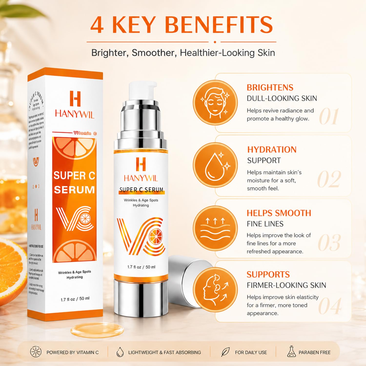 20% Vitamin C Face Serum with Hyaluronic Acid, 1.7 fl oz | For Mature Skin, Dark Spots, Fine Lines & Dry Areas; With