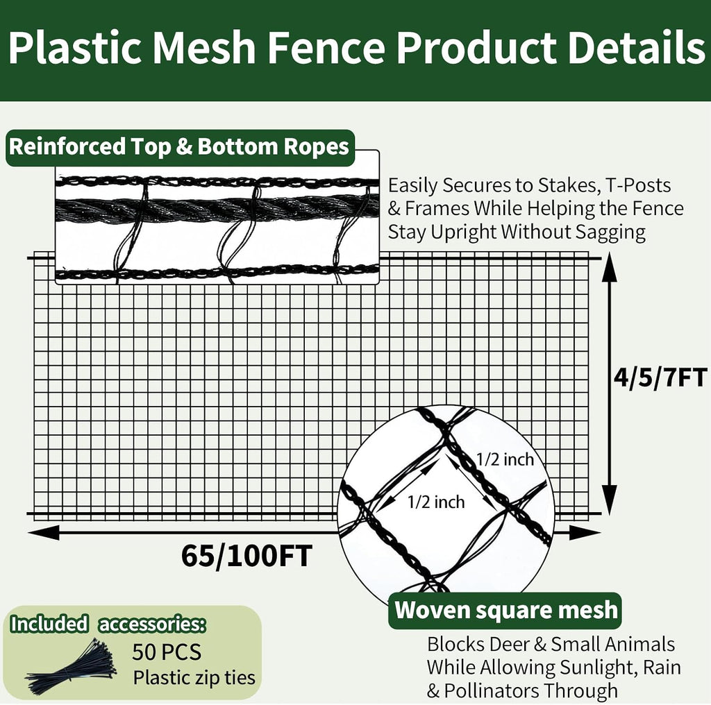 Deer Fence Netting, 7x100 Ft Plastic Mesh Fence Roll, Temporary Fence Black