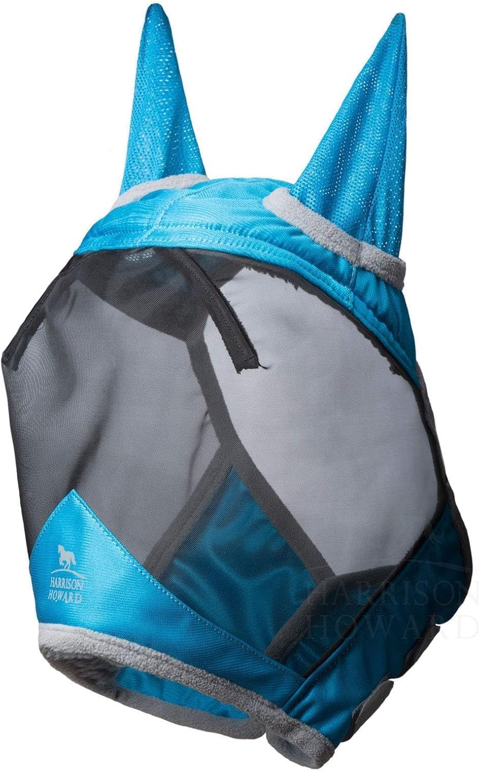 CareMaster Pro Luminous Horse Fly Mask Large Eye Space Standard with Ears UV Protection for Horse Sky Blue Full Size