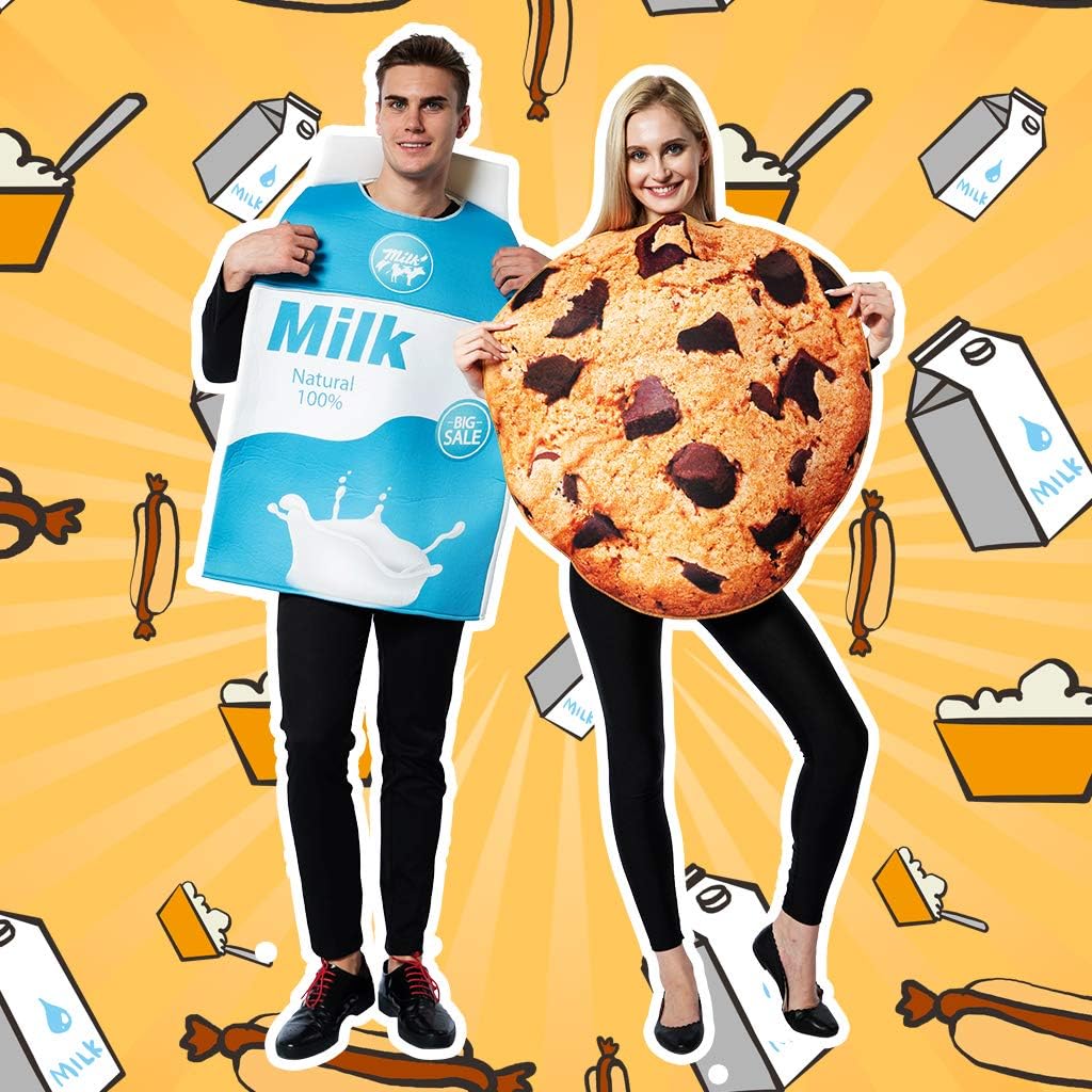 Couple Costume Halloween Food Cookies and Milk Carton Box Adult Men Women