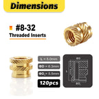120Pcs #8-32 * 5 * 6.3 Threaded Inserts, #8-32 Heat Set Inserts, Brass Heat Set Insert for Plastic and 3D Printing Components