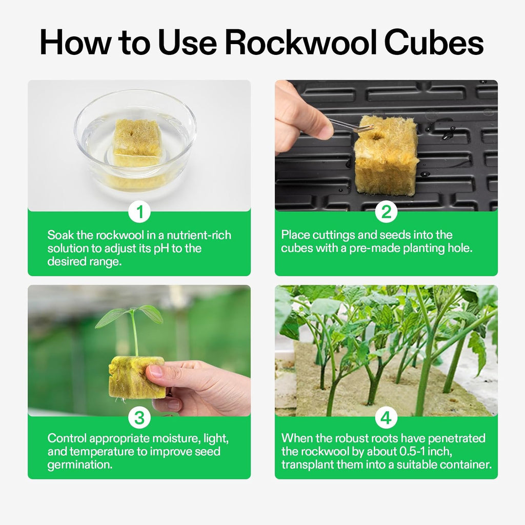 1.6" Rockwool Cubes, 28 Plugs Stonewool Starter Grow Cubes
