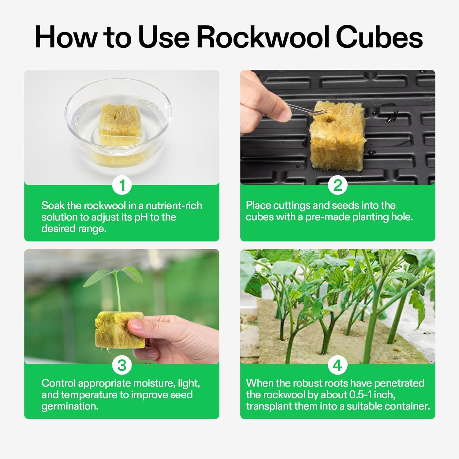 1.6" Rockwool Cubes, 28 Plugs Stonewool Starter Grow Cubes