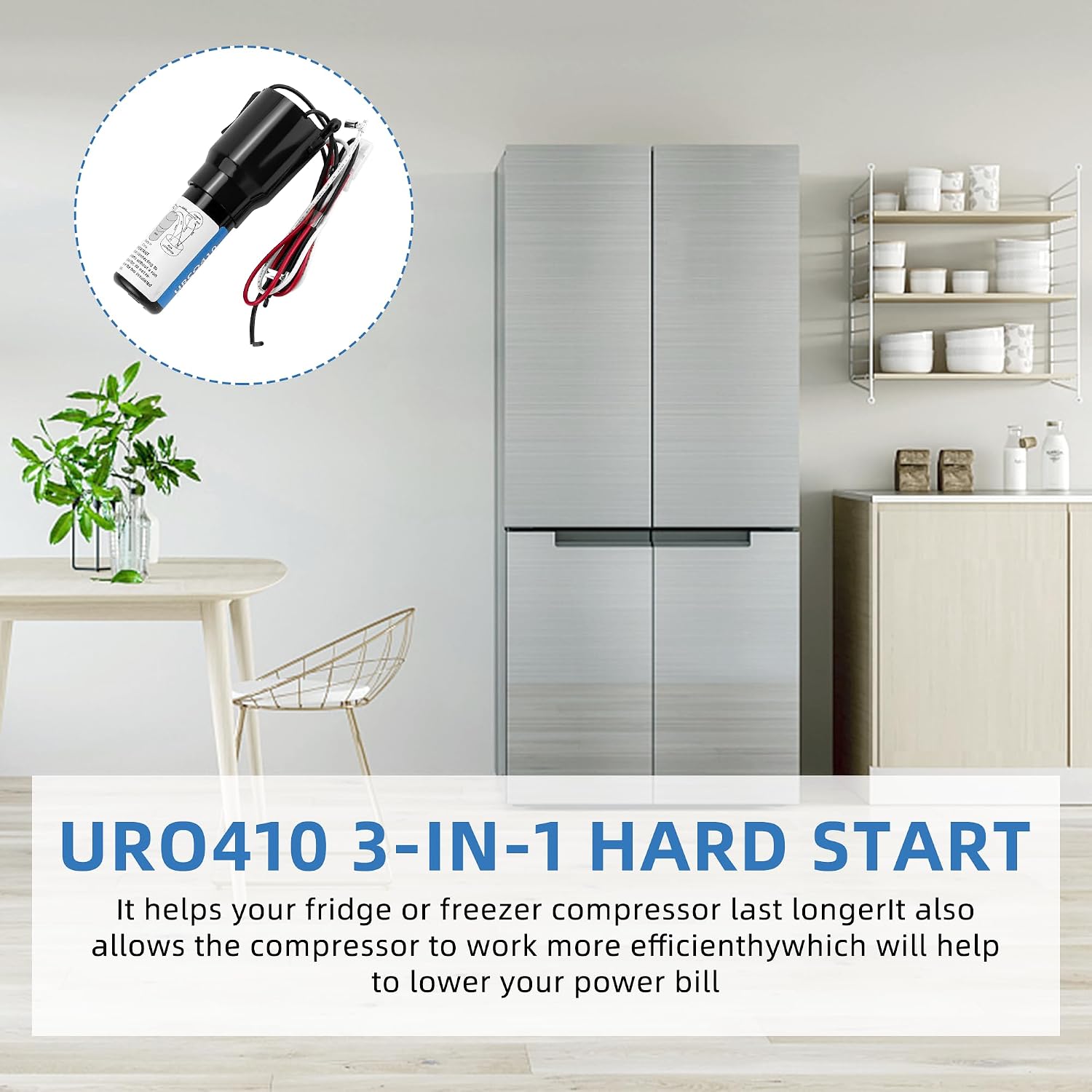 URCO410 3 in 1 Hard Start Kit for Refrigerators & Freezers | 1/4 to 3 in 1 Start Relay - Compressor Hard Start