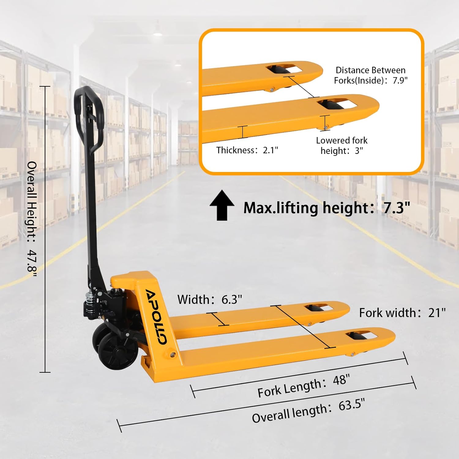 Pallet Jack Truck, 5500lbs Capacity 21" W x 48" L Narrow Forks | Heavy Duty Industrial Manual Pallet Lift for