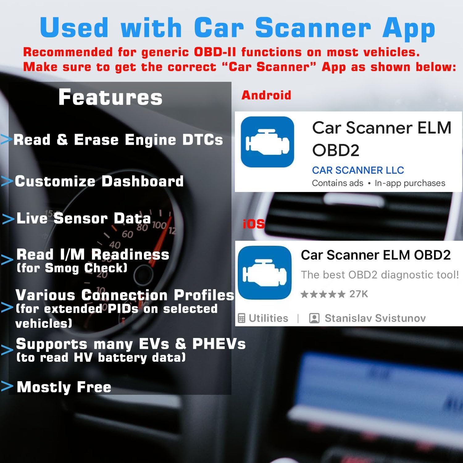 OBDCheck BLE Bluetooth OBD II Scanner for iOS & Android, Car Wireless Check Engine Light Code Reader Diagnostic Tool